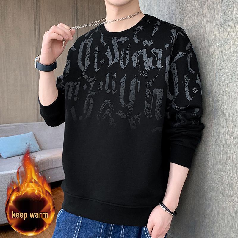 Men's Trendy Plus Size Fleece-Lined Loose Hoody, Autumn/Winter, Casual Round Neck