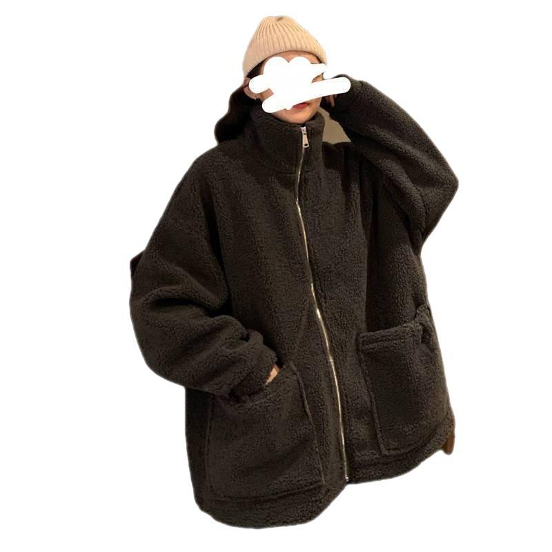 Automne et Hiver Version Coréenne Ample Velours Épaissi Vent Lettre Brodé Veste Zippée Femmes