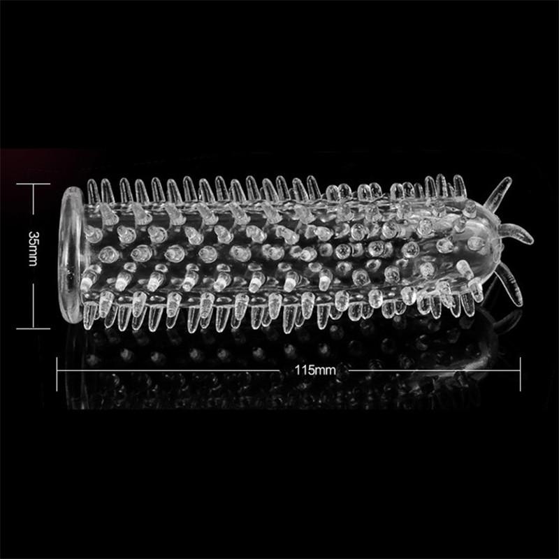 Crystal Silicone Spike Dotted Ribbed Clear Reusable Condom Penis Massage Sleeve Adult Sexy Toy