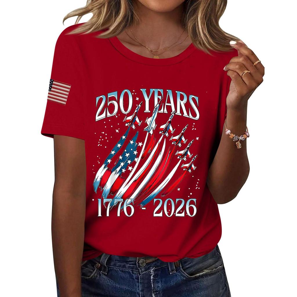 Women's Fashion Casual Printed Short Sleeve Round Neck Pullover Tops