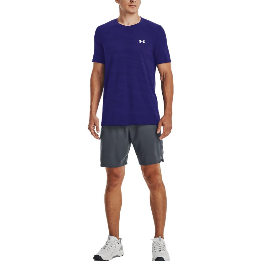 Under Armour Einfarbiges Rundhals-T-Shirt mit lockeren kurzen Ärmeln für Herren, Oberteile, Sonarblau 1373726-468