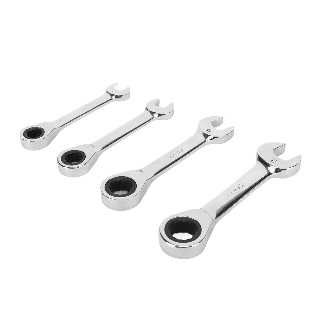 4pcs Short Ratcheting Wrench Set 72 Tooth 8mm 9mm 11mm 12mm Professional Short Wrench for Repair