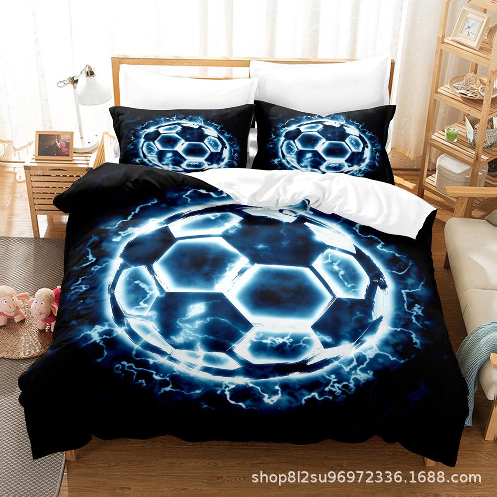 3D Football Series Bedding Set Sports Quilt Cover and Pillow Case 2/3 Pieces Suitable for Home Decoration of Boys' Football Fans' Rooms