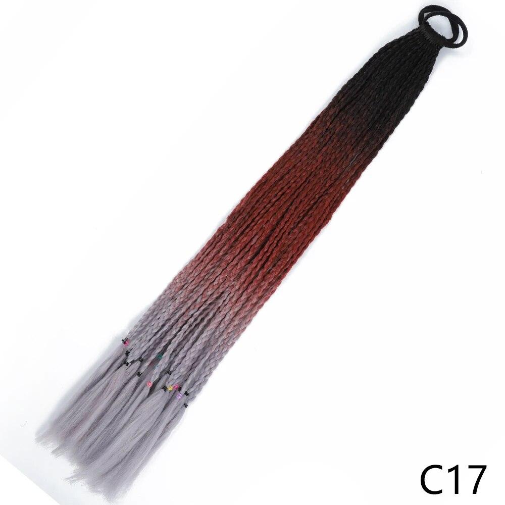XINRAN Synthetic Long Straight Braids Hair With Rubber Bands Rainbow Braided Ponytail For Women And Girls Cosplay Party Accessories