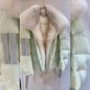Vintergrønn Kort Avtakbar Fuskepelskåpe Dame Dunjakke High End Mote Yttertøy