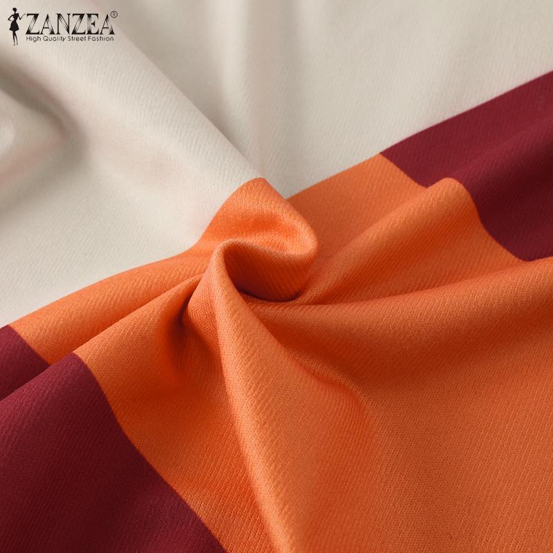 ZANZEA Women Autumn Turtleneck Long Sleeve Contrast Color Knitted Sweaters