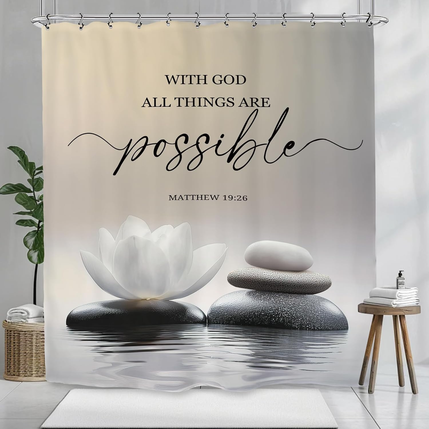 Pandara Jewelry Zen Lotus Spa Shower Curtain Ink Quotes Meditation Inspirational Motivational Bible Bathroom Set Accessories Decor With