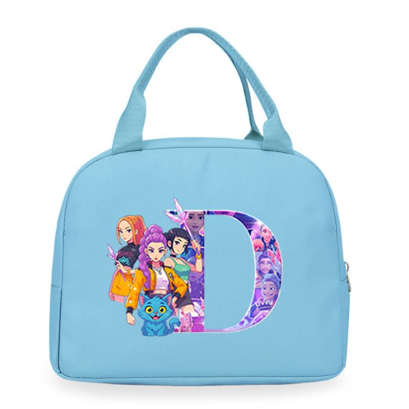 Trend Kpop Anime Cartoon Peripheral 26 Letter Printing Bento Bag Commuter Portable Lunch Box Bag