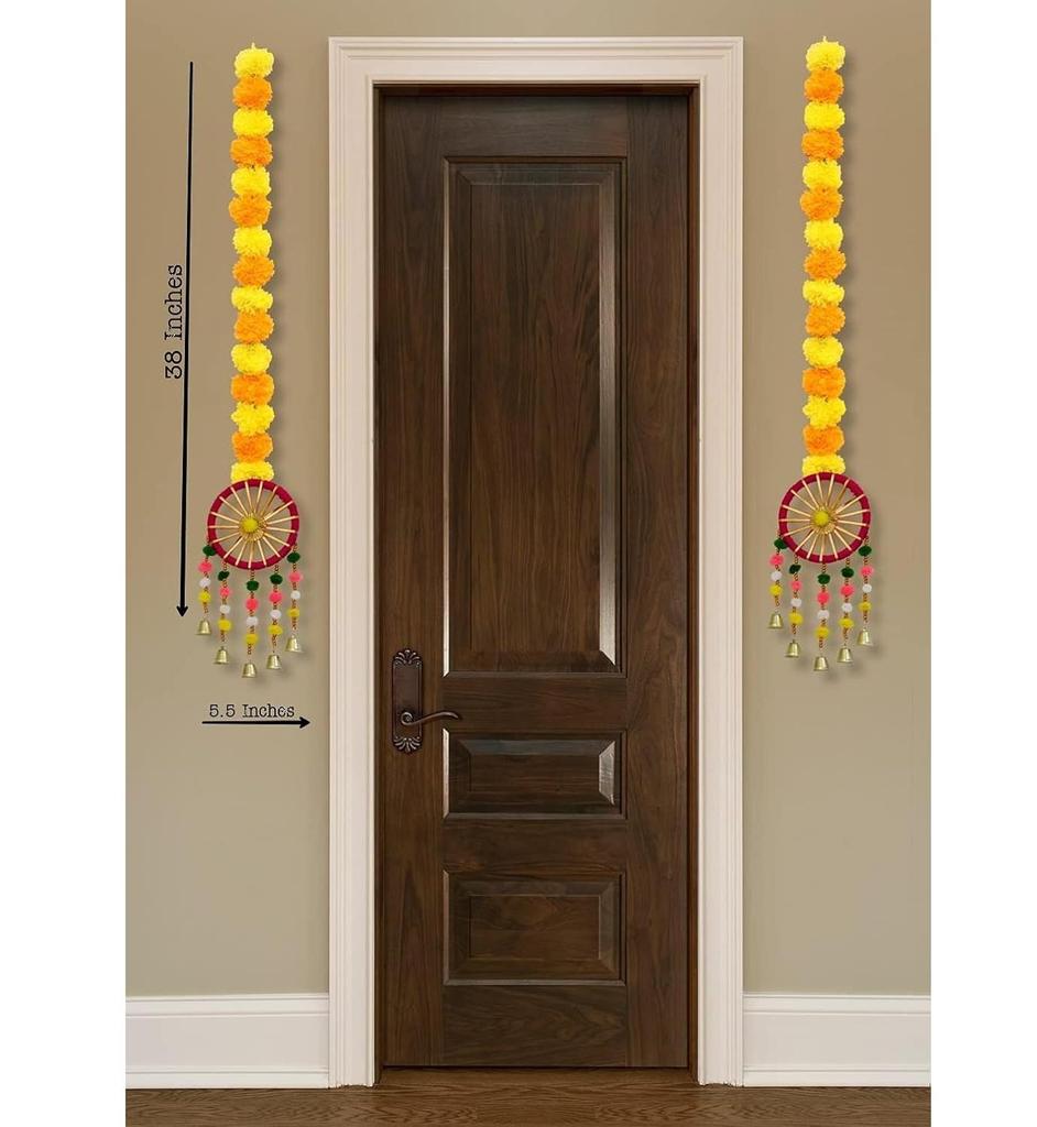 Fiori Artificiali Soffici Fatti a Mano con Campanellino Appeso Latkan per Casa | Festival | Matrimonio | Decorazione Stanza Pooja Tempio (Confezione da 6)