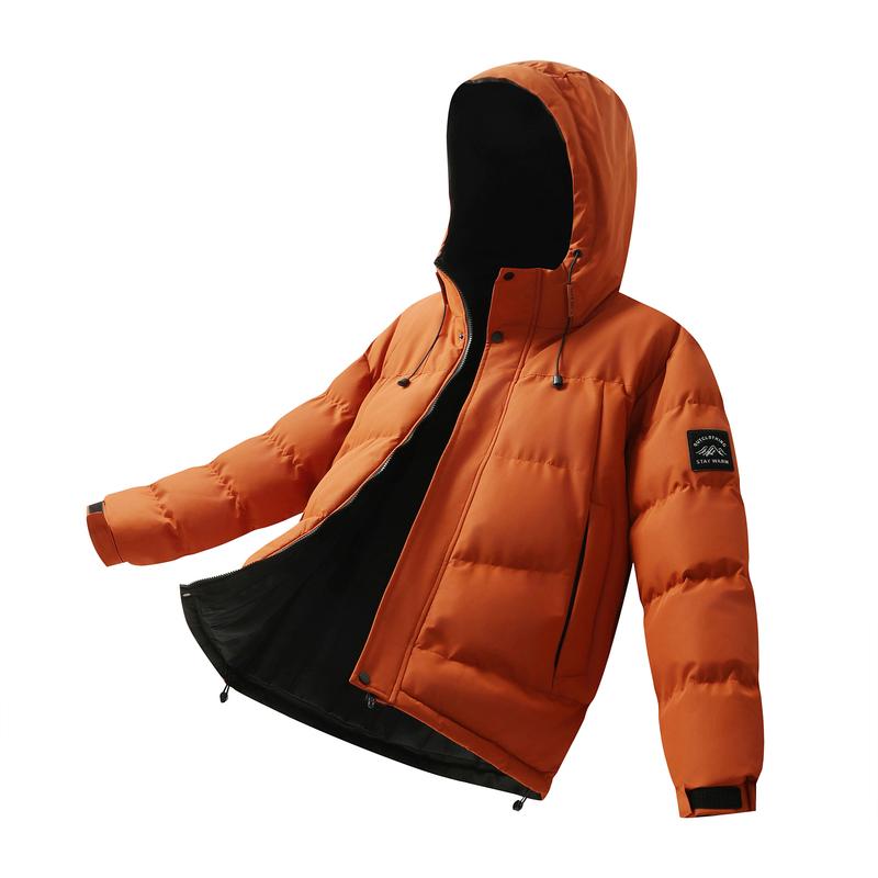 Men's Sports and Leisure Hooded Down Cotton Jacket, Winter with Thick Velvet, Solid Color, Versatile, Men's Loose Cotton Jacket