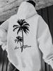 Men's hoodie for autumn and winter, featuring a coconut tree print, versatile and comfortable, with a trendy and fashionable hip-hop style.