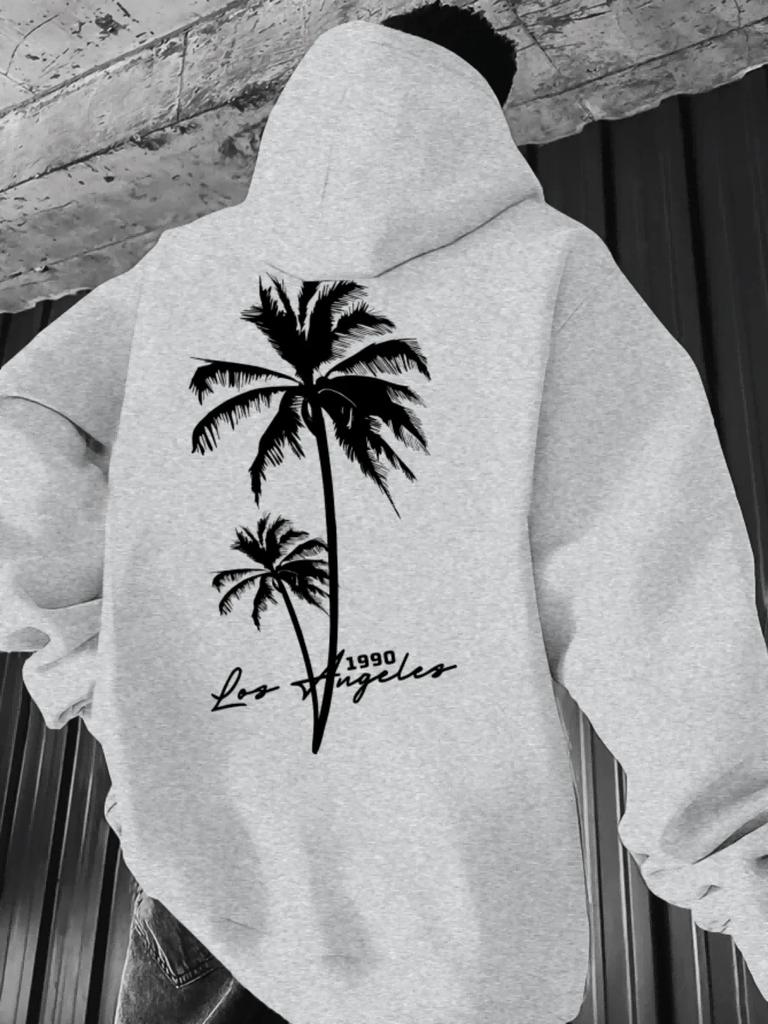 Men's hoodie for autumn and winter, featuring a coconut tree print, versatile and comfortable, with a trendy and fashionable hip-hop style.