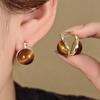 Hong Kong Style Autumn And Winter Tiger'S Eye Stone Maillard Semi-Round Ear Buckle, Light Luxury High-End Caramel Chestnut Niche Temperament Earrings