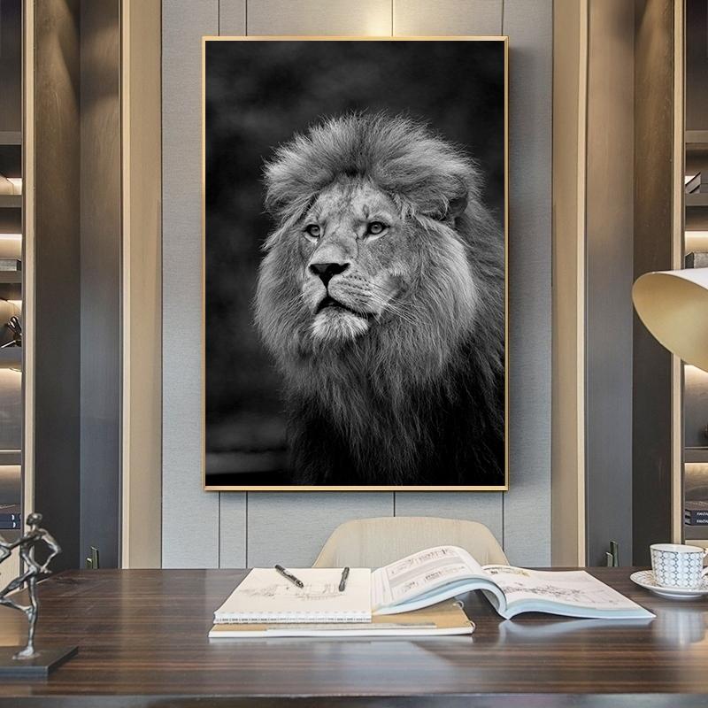 Poster Minimalist sketch of a black & white lion, animal Art prints | Wall Art | 3+1 FREE