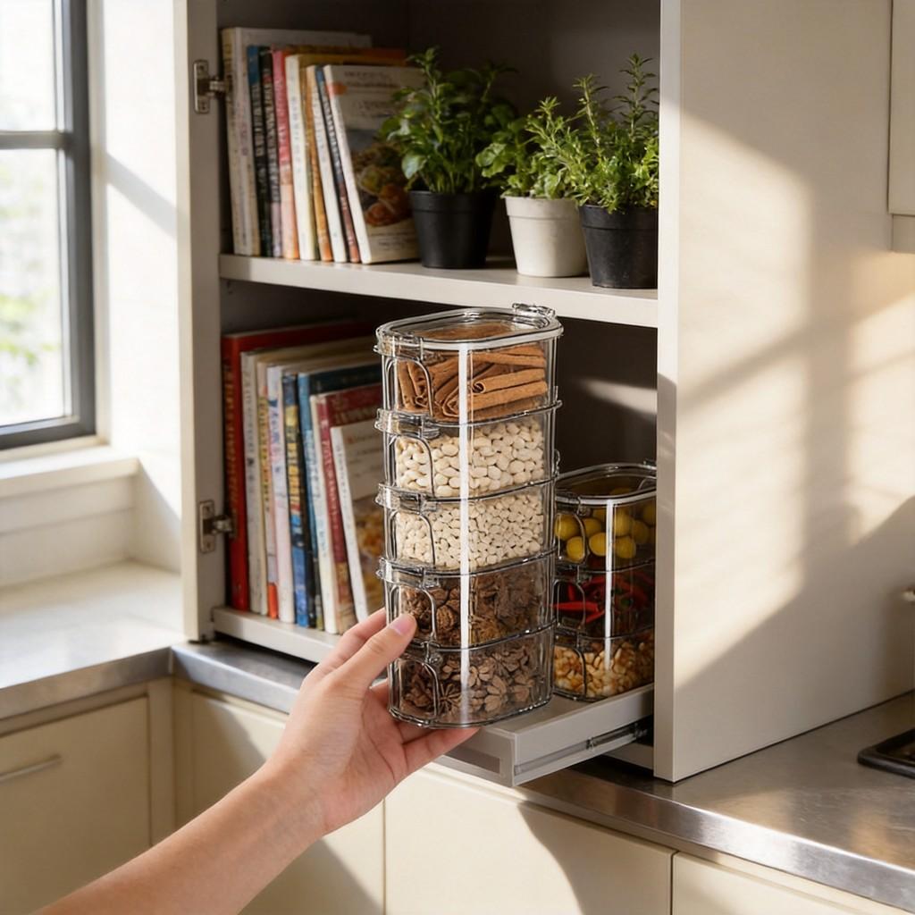Modern Minimalist Spice Storage Container With Multilayer Food Grade Plastic For Kitchen Use