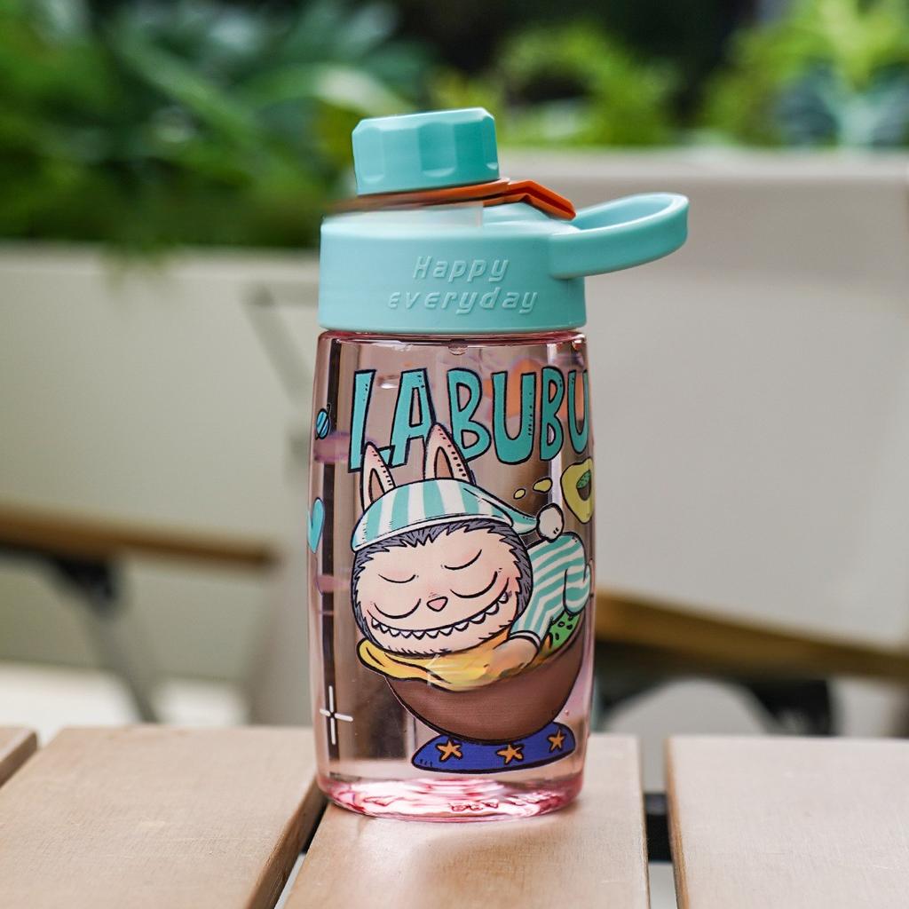 Cartoon Pattern Transparent Plastic Cup High Value Large Capacity Water Cup Anti-drop Cup Direct Drinking Rope Portable Cup