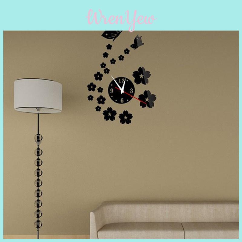 Premium 3d Mirror Butterfly Flower Clock Wall Sticker With Removable Design