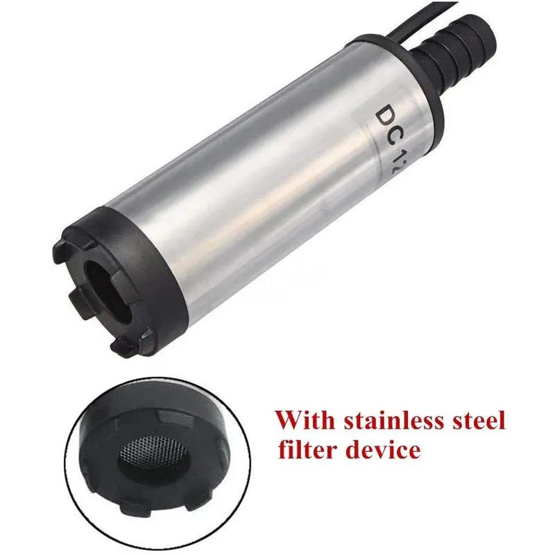 12V/24V DC Fuel Transfer Pump Diesel Oil Water Submersible Electric Motor for Car Camping Fishing Stain Steel Shell Portable