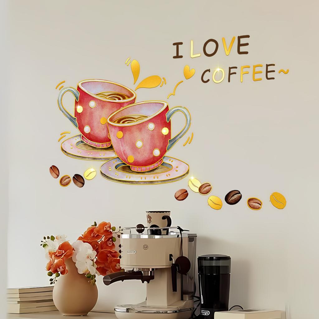 Tj17502 Hand-Painted Coffee Cup Coffee Bean Bronzing Wall Sticker Decoration Children'S Room Bedroom Background Self-Adhesive Wall