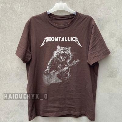 Meowtallic, Metallica Rock Cat Playing Guitar Unisex Russet T-shirt Size S-5XL Unisex T-Shirt