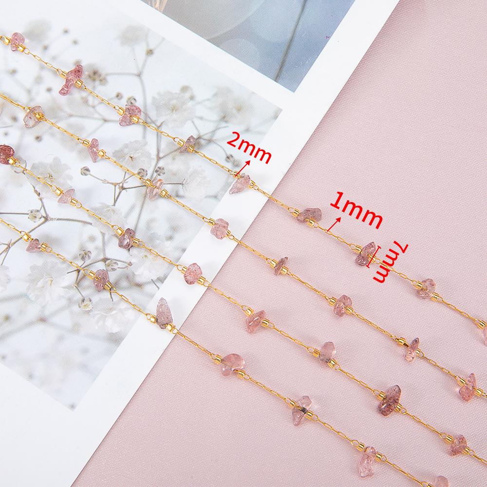 2Meters 1Meter Stainless Steel Pink Stone Chain Natural Irregular Stone Necklace Chain Earring Supplies for Jewelry Making DIY
