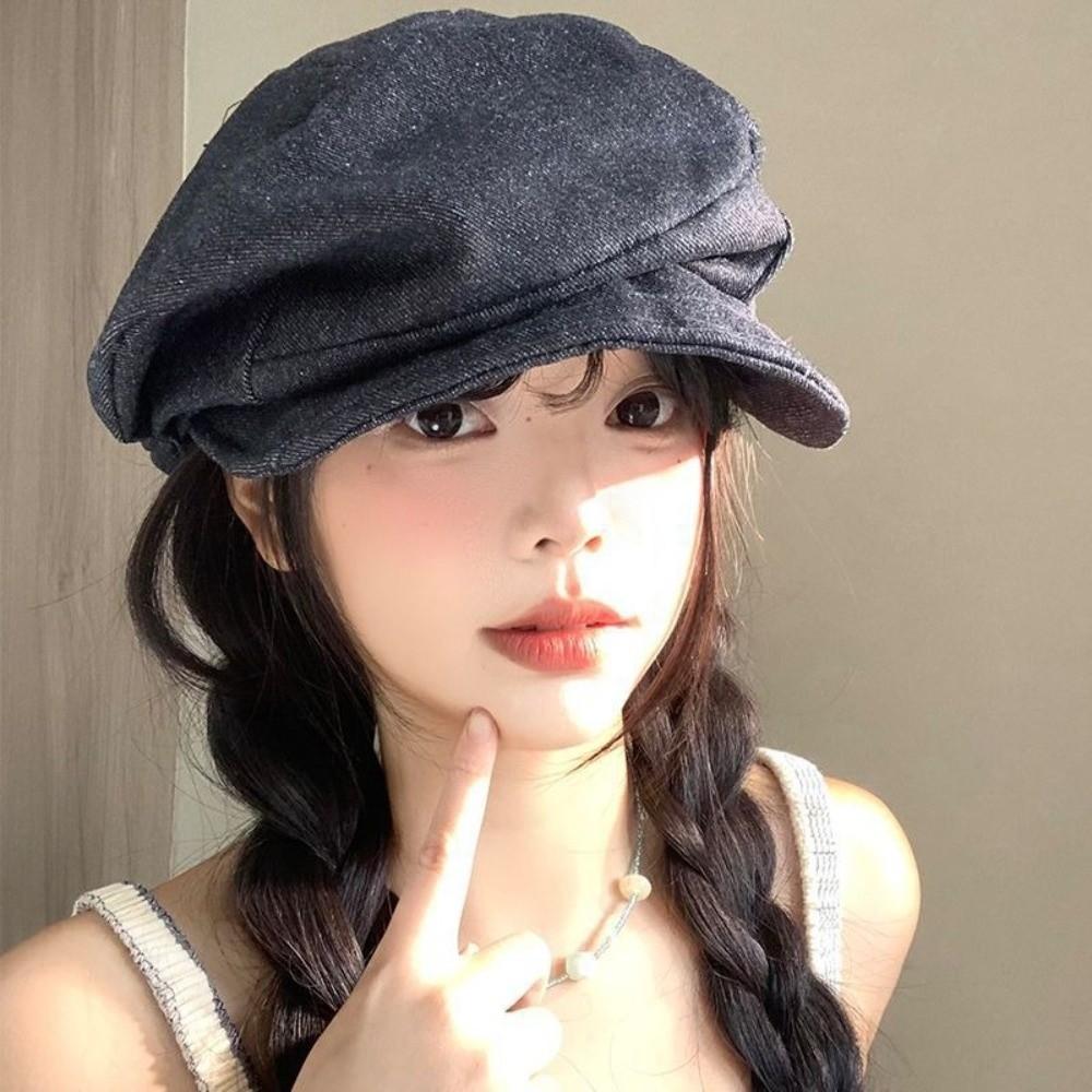 Japanese Denim Beret Cloth Pleated Painter Hat Vintage Octagonal Cap  Outdoor
