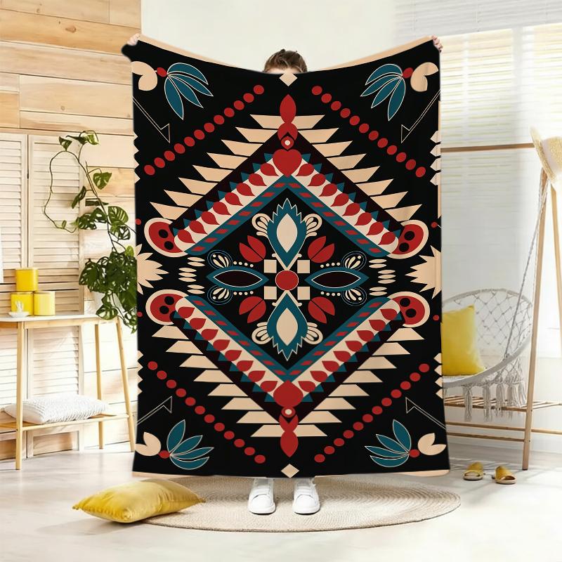 Boho Geometric Tribal Throw Blanket Window Side Lounging Blanket Cabin Retreat Reading Corner Guest Suite Recreation Room