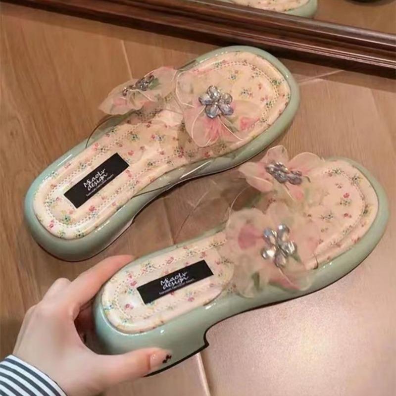 Thick Heel Cool Slippers Women's New Summer Wear Half Drag Open Toe with Skirt High Heel Sandals