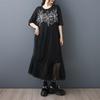 Short Sleeve Plus Size Black Mesh Vintage Embroidery Floral New In Dresses for Women Casual Loose Long Summer Dress