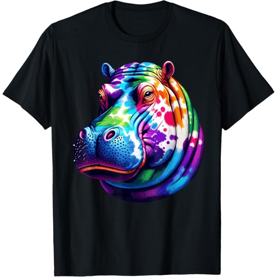 Хиппи-футболка с гиппопотамом Tie Dye Психоделическая футболка с гиппопотамом S чёрный