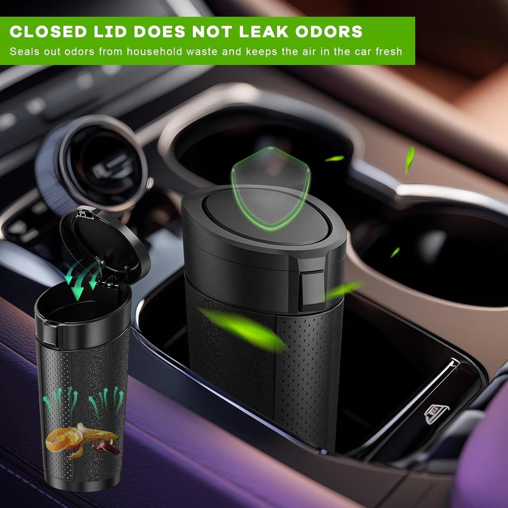 Car Trash Can Bin with Lid, Cup Holder Garbage Container Leakproof Vehicle Door Trash Bin, Mini Portable Dustbin Multipurpose Organizer for Auto Side