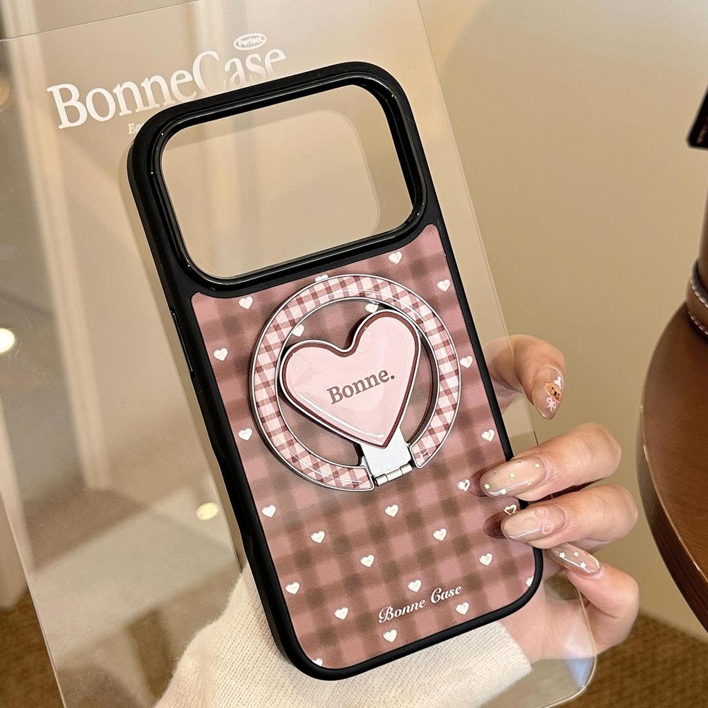 Brown Heart-Shaped Stand Phone Case for iPhone 15, iPhone 16, iPhone 17 Pro Max
