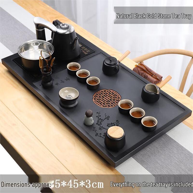 Qianxing Automatic Black Gold Stone Tea Set with Window Flower Design