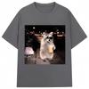 Waschbär trinkt Eiskaffee Lustiger Meme Print T-Shirt Herren Damen Humor Tier T-Shirts Reine Baumwolle Lässiges T-Shirt