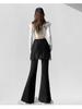Lace Patchwork Two-Piece Look Micro-Flare Pants for Women - Black High-Waisted Slimming Body-Shaping Trousers, Spring 2026 Arrival