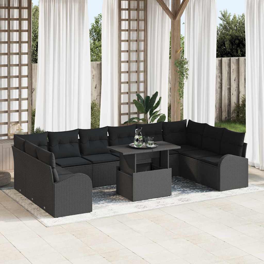 Garden Sofa Set with Storage 11 pcs Black Poly Rattan