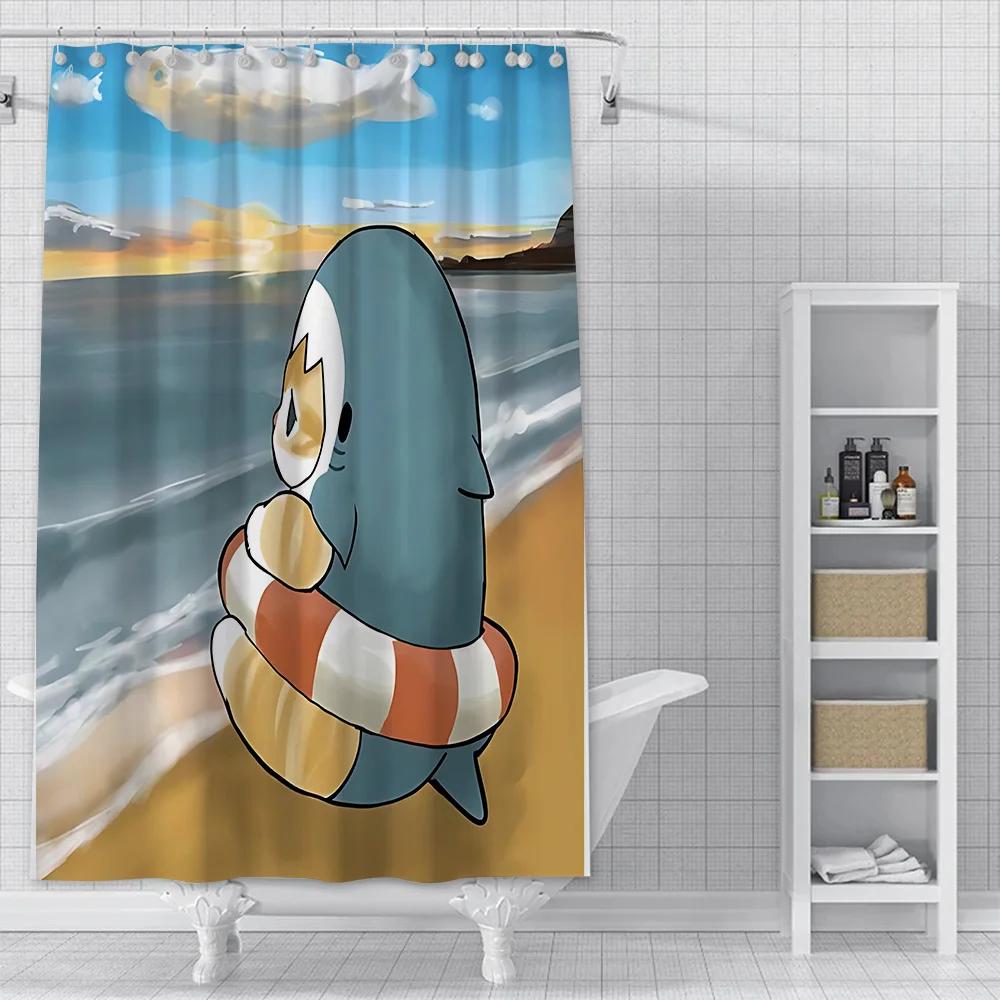 Cute Animal Characters Waterproof Shower Curtain - Fun and Whimsical Design with Cats,Sharks &Seals for a Playful Bathroom Decor