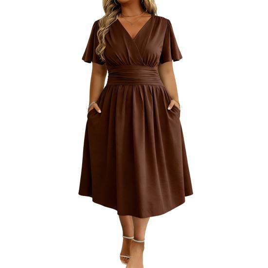 

Women Dress Casual V Neck A-Line Maxi Dress Swing Long Dress Plus Size Flowy Beach Sundress for Party Office Daily Wear M