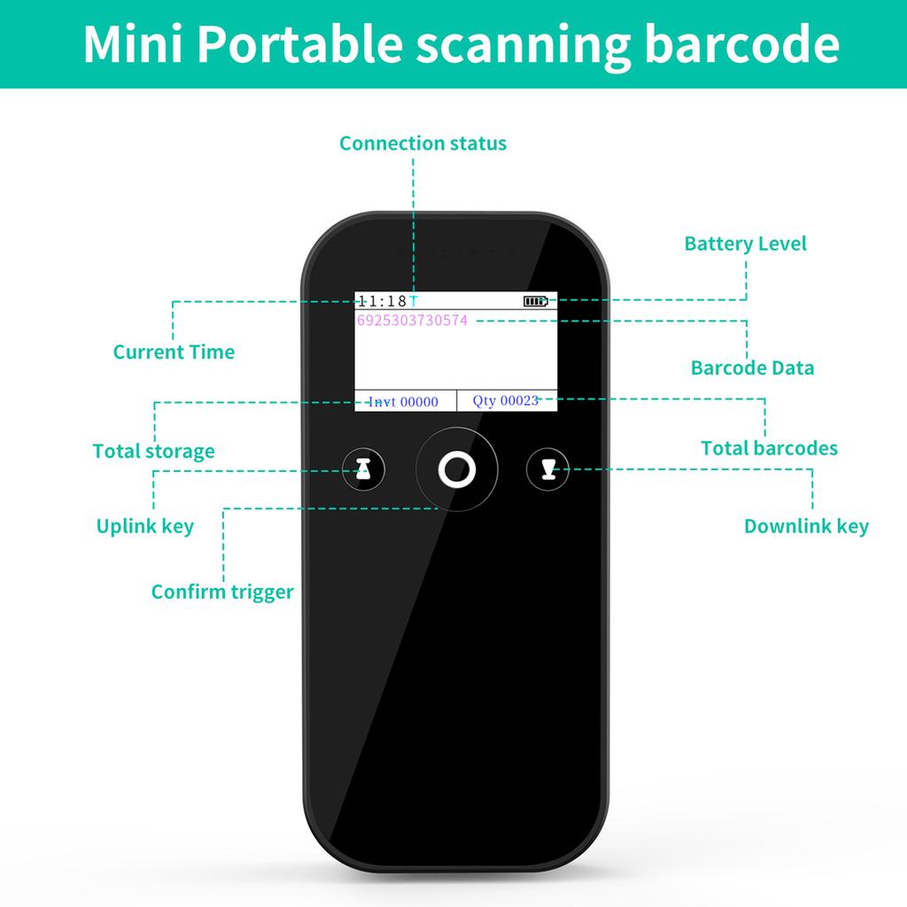 2D 1D Wireless USB 2.4G BT Barcode Scanner with Screen Display Handheld Bar Code Reader Battery Leve