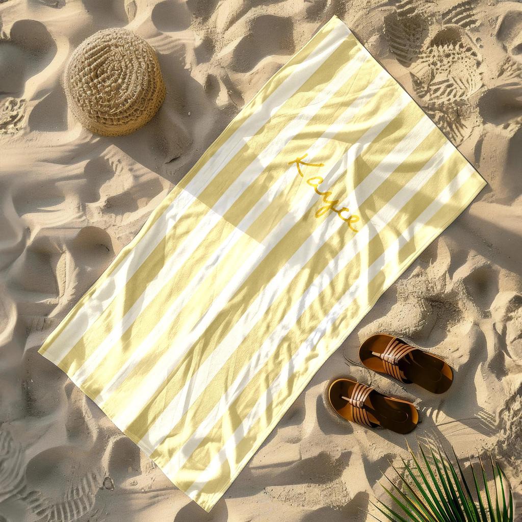 Personalized Striped Beach Towel Custom Name/Logo Oversized Microfiber Towel Summer Party Gift for Beach Swimming Bath Sports