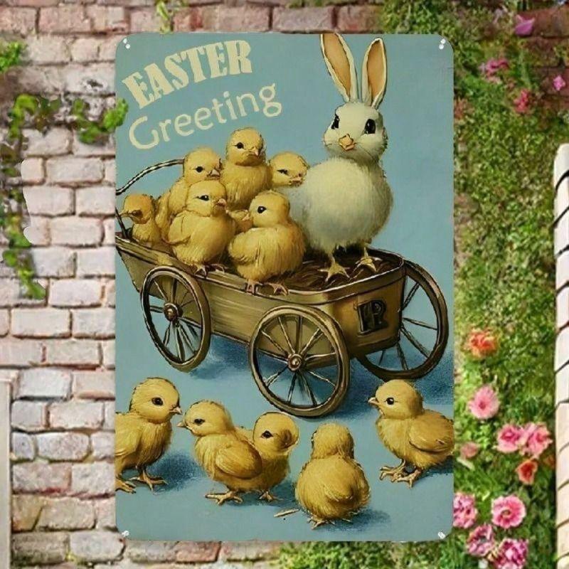 Metal Wall Art Poster, Easter Bunny Vintage Home Decor, Farmhouse Cafe Gift
