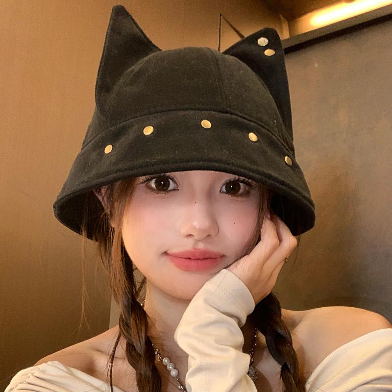 1Pieces Cute Three-dimensional Cat Ears Rivets Personalized Bucket Hat Spring Autumn Mountaineering Scarf Christmas Gifts
