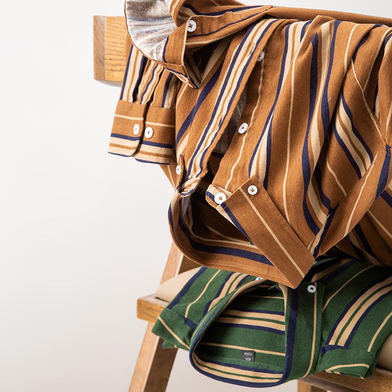 Men's Striped Long-Sleeve Dress Shirts Button Down Breathable Casual Vintage Loose Cotton Shirts Stylish Solid Oxford Business Shirt for Men