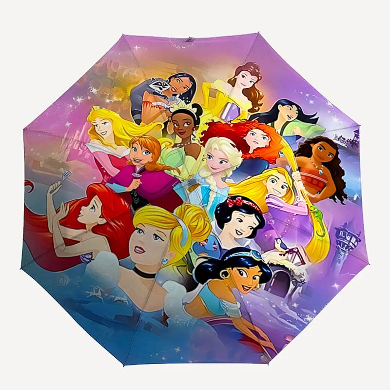 Disney Princesses, Fantasy Castle Themed Automatic Opening and Closing Umbrella, Brightly Colored 8-rib Portable Umbrella, Suitable for Men and Women,