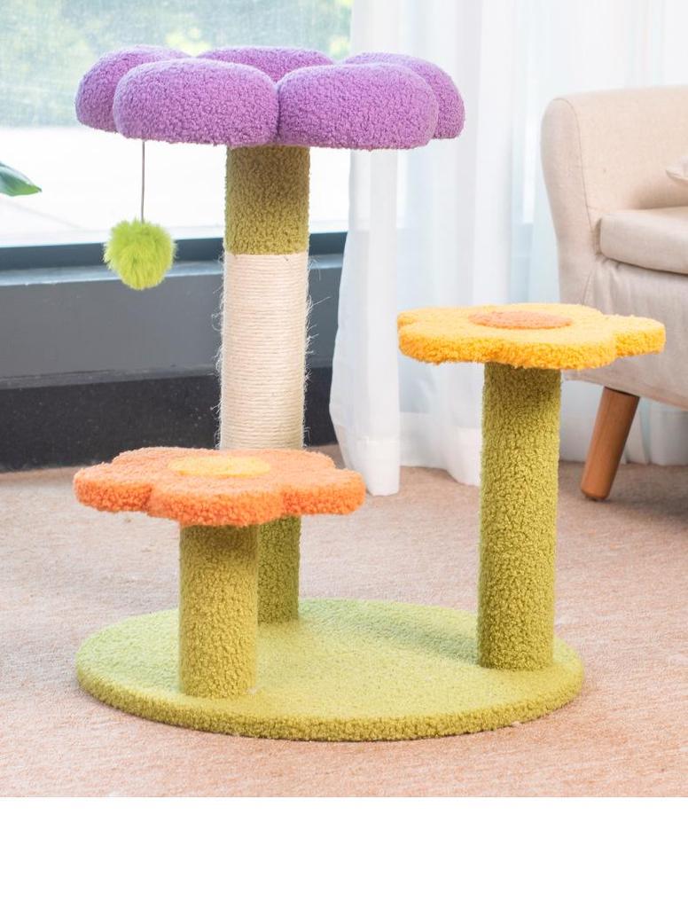 Compact Flower Cat Tree with Bed, Condo, Sisal Scratching Board, and Non-Shedding Toys