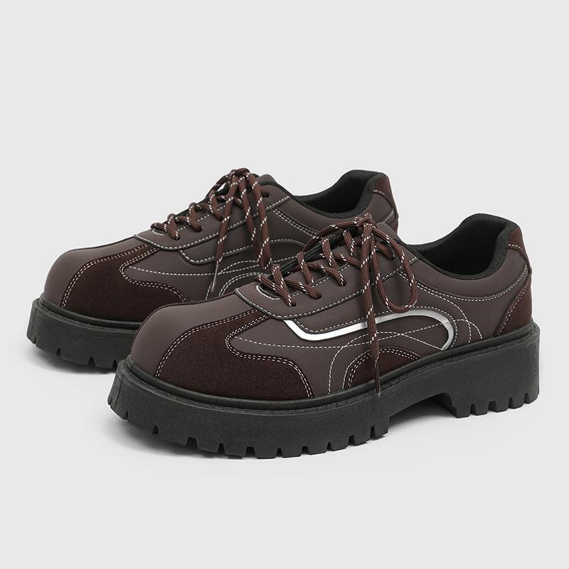 Men's Leather Derby Shoes Thick Soles Lace-up Shoe-Style Wide-Toe Casual Loafers#Business British Formal Luxury Black Driving