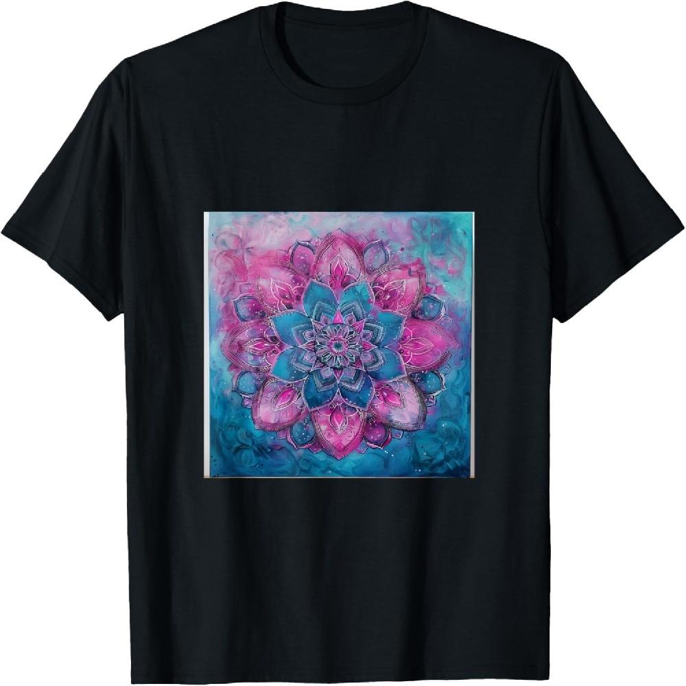 

Cyan and Magenta Mandala Pattern T-Shirt XXXXXL чёрный