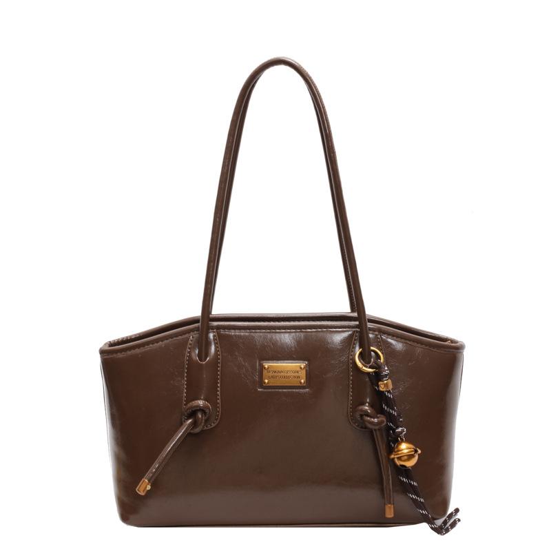 

Сумка большой вместимости женская сумка зимняя новая высококлассная масляная кожа нишевая сумка для поездок на работу универсальная плечевая сумка-тоут Without pendant коричневый