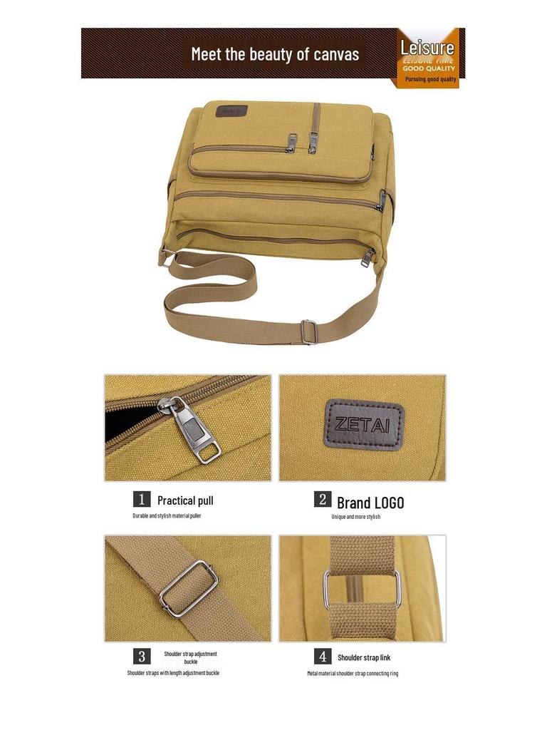 Męska płócienna torba crossbody - Wielowarstwowa, o dużej pojemności, wszechstronna, codzienna biznesowa i sportowa torba na ramię.
