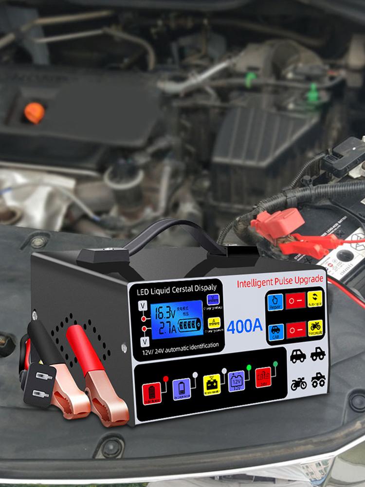 400A Car Battery Charger 220W Heavy Duty Smart Battery Charger 12V/24V Battery High Power Fast Charger Self-Stop Battery Charger